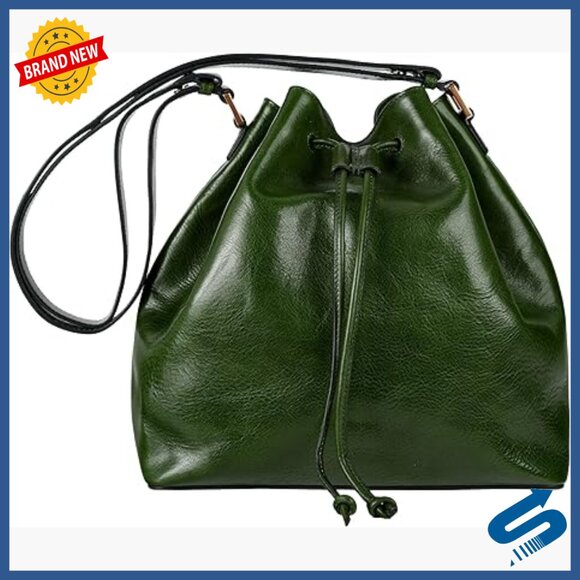 Full-Grain Leather Bucket Shoulder Bag Italian Handmade Adjustable Handle